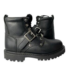 NWT River Road Riding Black Leather Boots Lace Up Top Strap Buckle Size 7.5